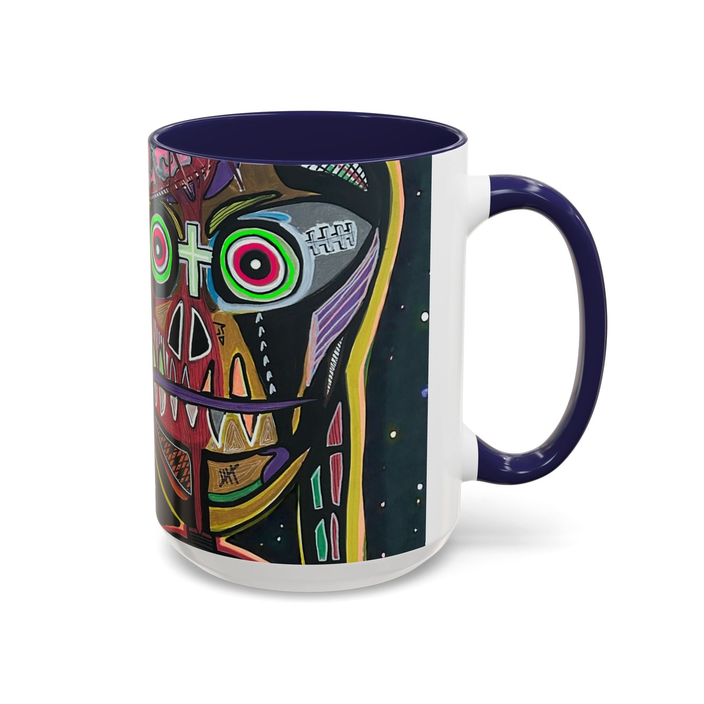 VINCENT  Skull Pop Art Accent Coffee Mug — Colorful Neon Tribal Skull Design (11/15oz)