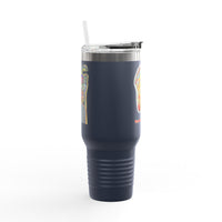 MOVINCHIARTDESIGNS.  40oz Insulated Travel Mug — Colorful Abstract Skull Design, Spill‑Resistant Tumbler