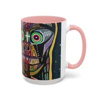 VINCENT  Skull Pop Art Accent Coffee Mug — Colorful Neon Tribal Skull Design (11/15oz)