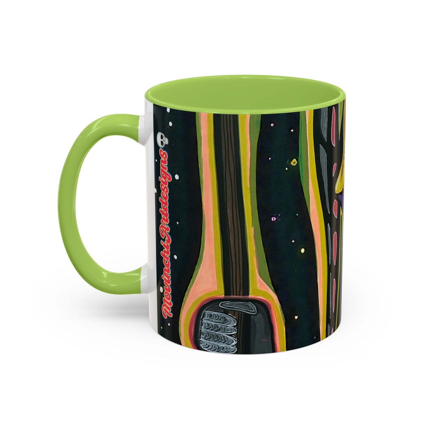 VINCENT  Skull Pop Art Accent Coffee Mug — Colorful Neon Tribal Skull Design (11/15oz)