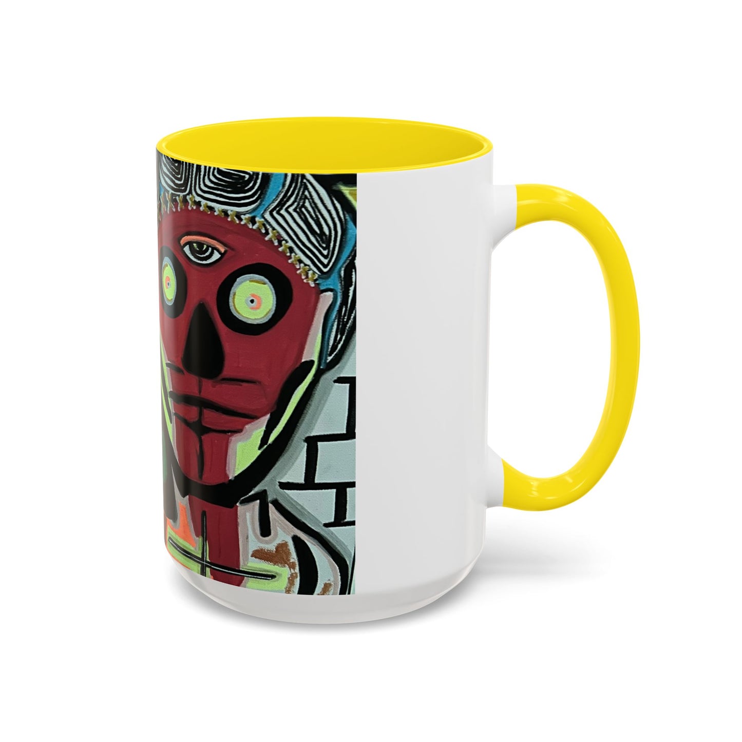 Abstract Day of the Dead Skull Accent Coffee Mug — Colorful Neon Skull Art (11/15oz)