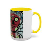 Abstract Day of the Dead Skull Accent Coffee Mug — Colorful Neon Skull Art (11/15oz)