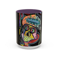 Colorful Neon OVERTHINKING  Skull Coffee Mug — Vibrant Abstract Day of the Dead Accent Mug