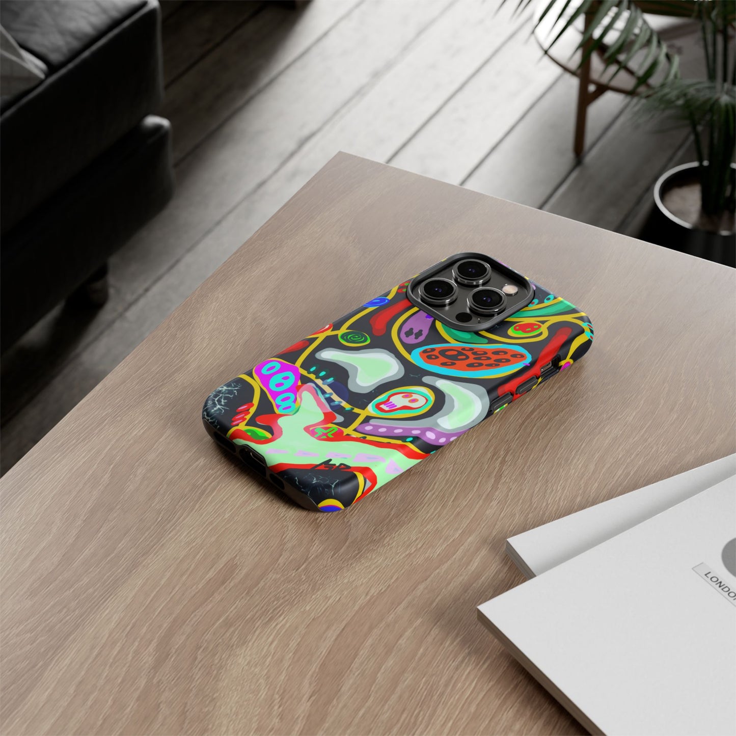 CRAZY4  Abstract Neon Skull Phone Case — Colorful Psychedelic Protective Cover