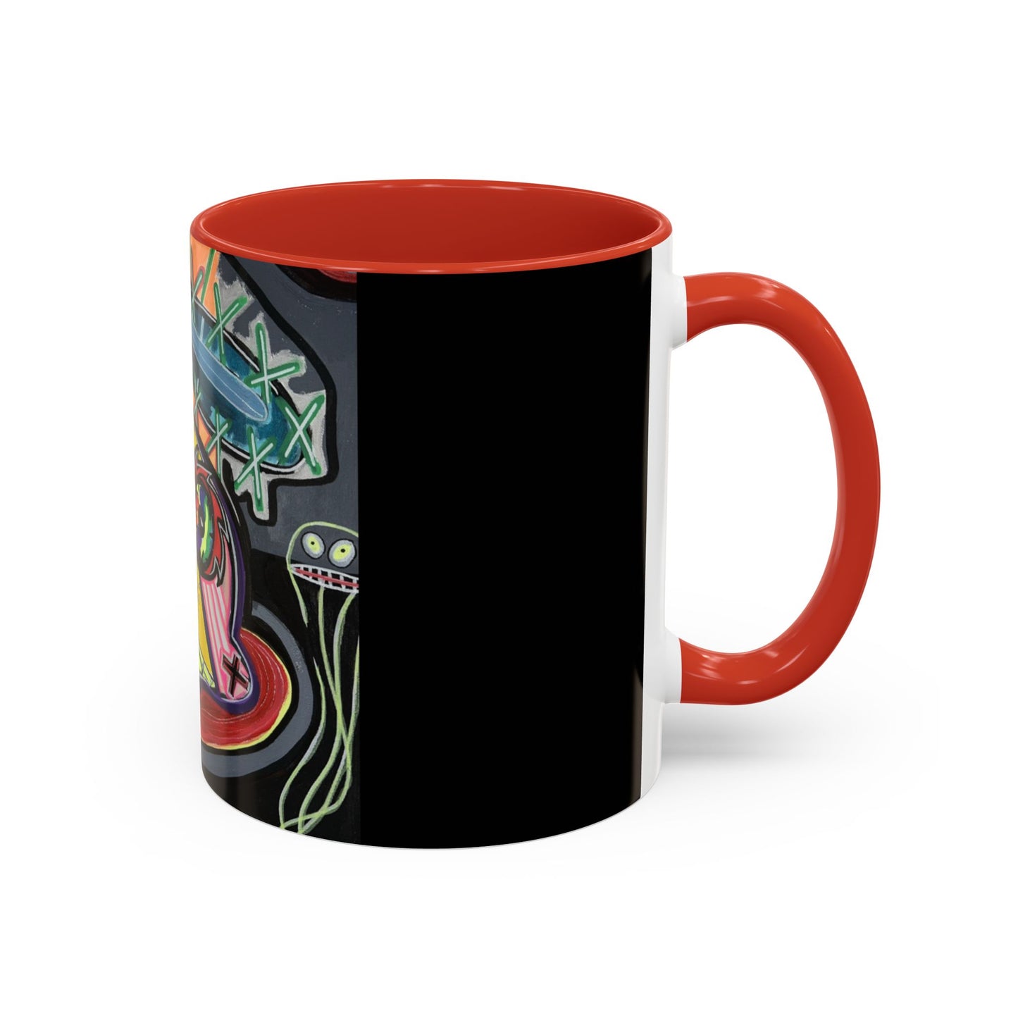 Colorful Neon OVERTHINKING  Skull Coffee Mug — Vibrant Abstract Day of the Dead Accent Mug