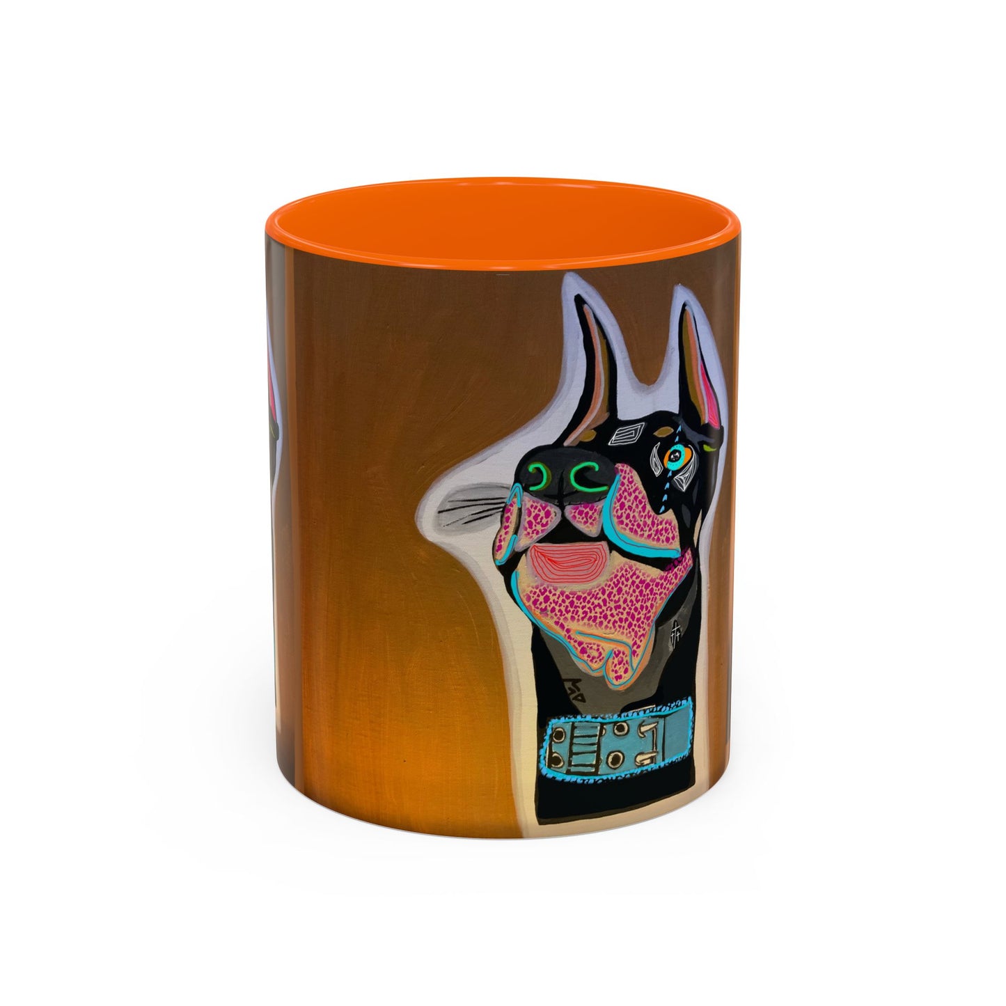 Colorful Doberman Accent Coffee Mug — Vibrant Dog Portrait Ceramic Mug (11/15oz)