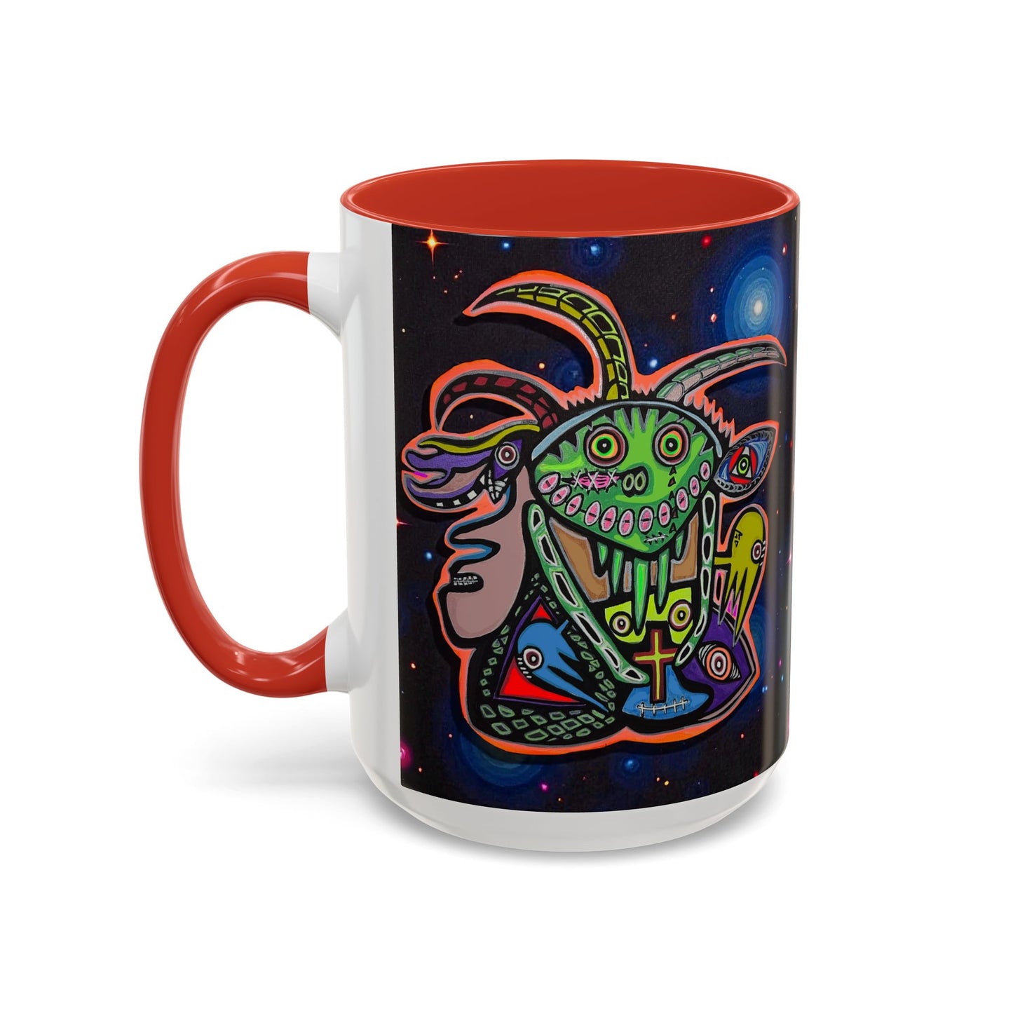 Psychedelic RYDER2.0   Space Goat Accent Coffee Mug — Colorful Cosmic Animal Art (11/15oz)