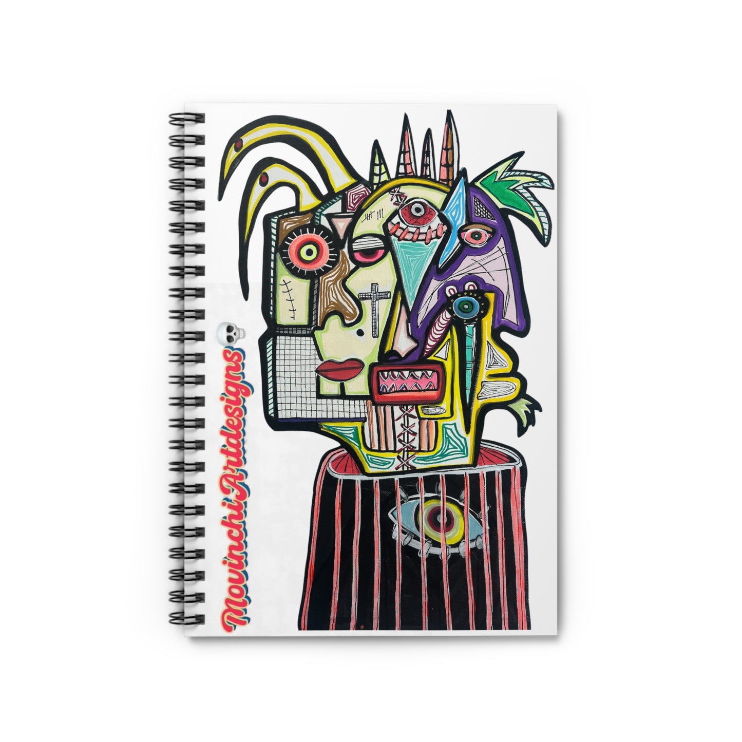 Abstract THE PERFECT Art Spiral Notebook — Colorful Hand-Drawn Face Design (Ruled)
