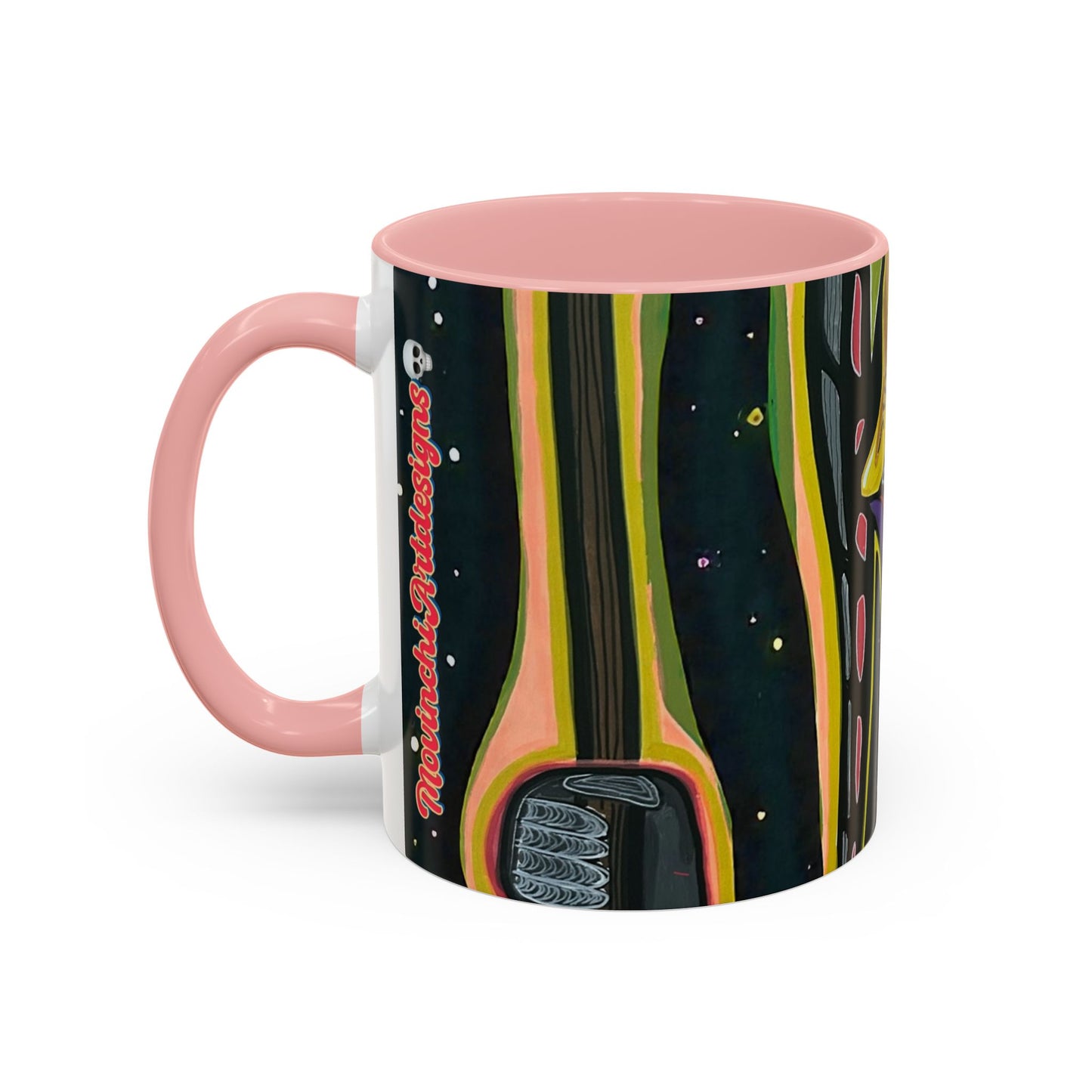 VINCENT  Skull Pop Art Accent Coffee Mug — Colorful Neon Tribal Skull Design (11/15oz)