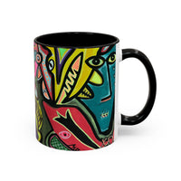 AbstractCONCERT.   Pop Art Coffee Mug — Colorful Faces Accent Mug (11/15 oz)