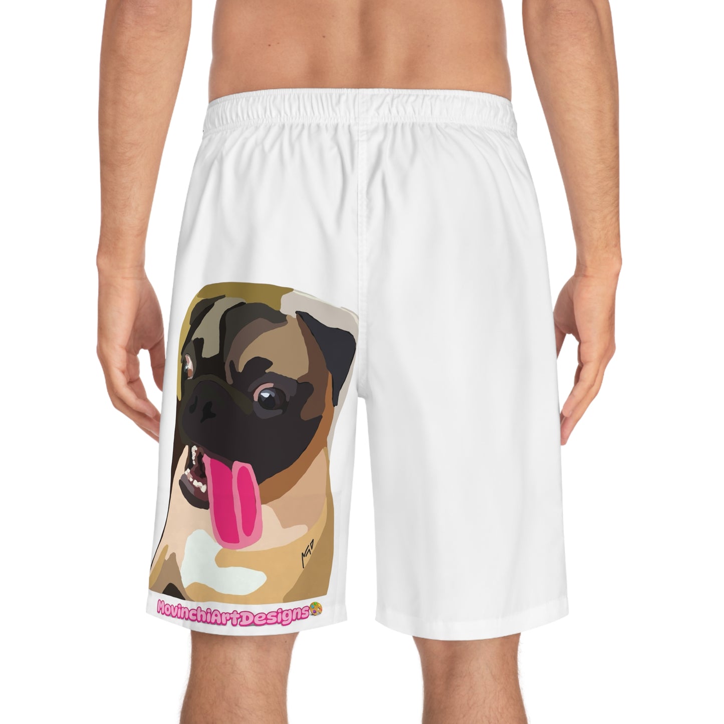 Pug Pop Art Board Shorts — Men's Graphic Swim Trunks with Colorful Pug Design