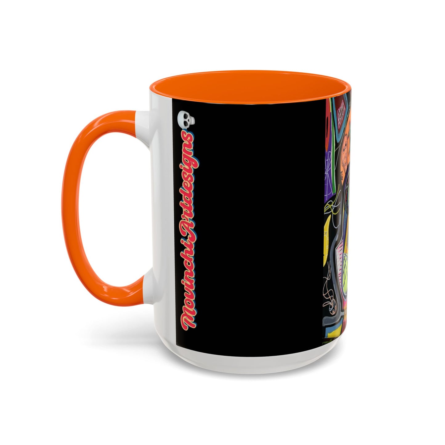 Colorful Neon OVERTHINKING  Skull Coffee Mug — Vibrant Abstract Day of the Dead Accent Mug