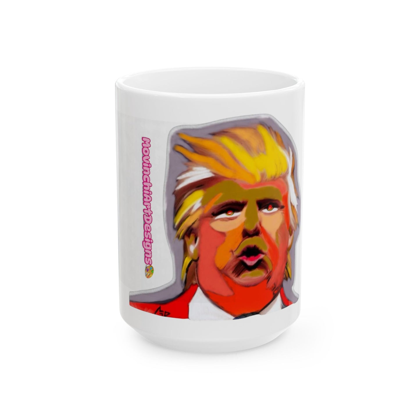 DONALD TRUMP.  Colorful Caricature Face Mug — Political Satire Ceramic Coffee Cup