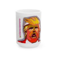DONALD TRUMP.  Colorful Caricature Face Mug — Political Satire Ceramic Coffee Cup
