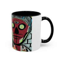 Abstract Day of the Dead Skull Accent Coffee Mug — Colorful Neon Skull Art (11/15oz)
