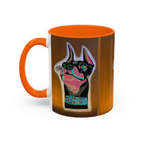Colorful Doberman Accent Coffee Mug — Vibrant Dog Portrait Ceramic Mug (11/15oz)