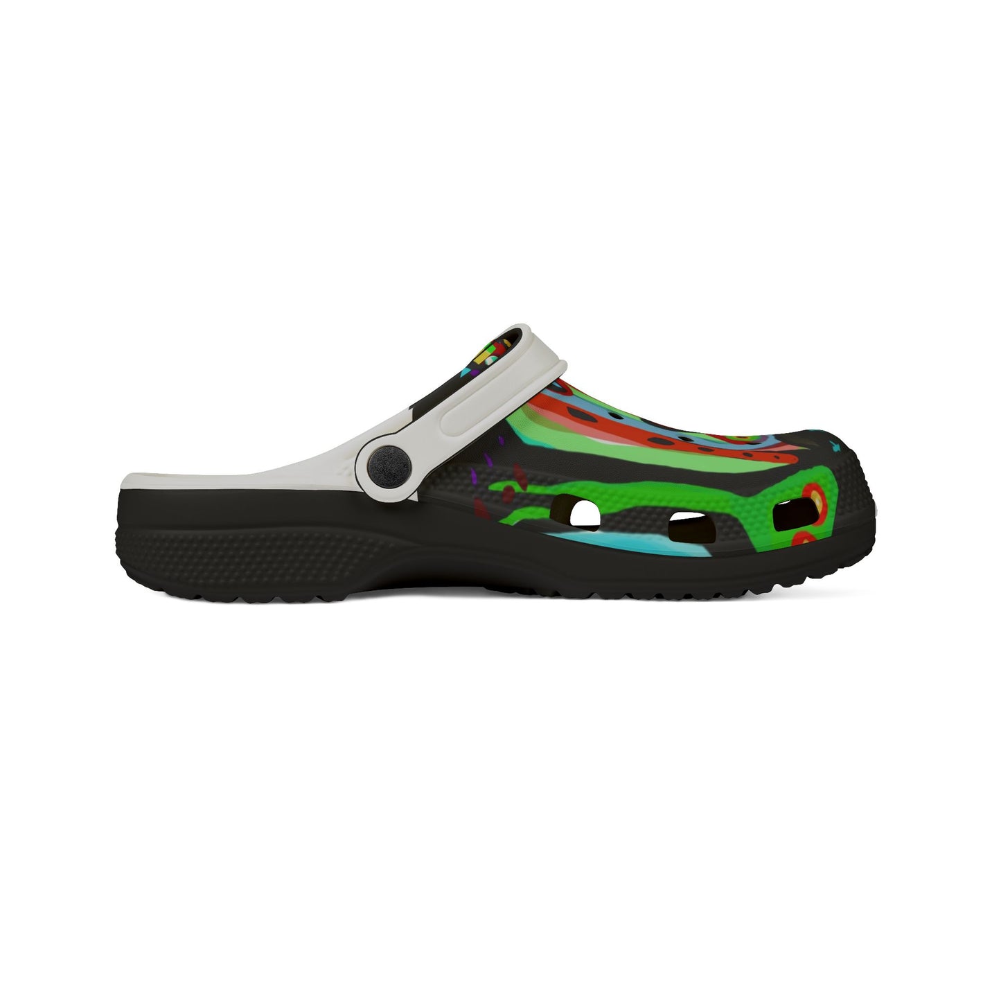 Colorful Abstract CRAZY Face EVA Foam Clogs — Artistic All-Over Print Summer Shoes
