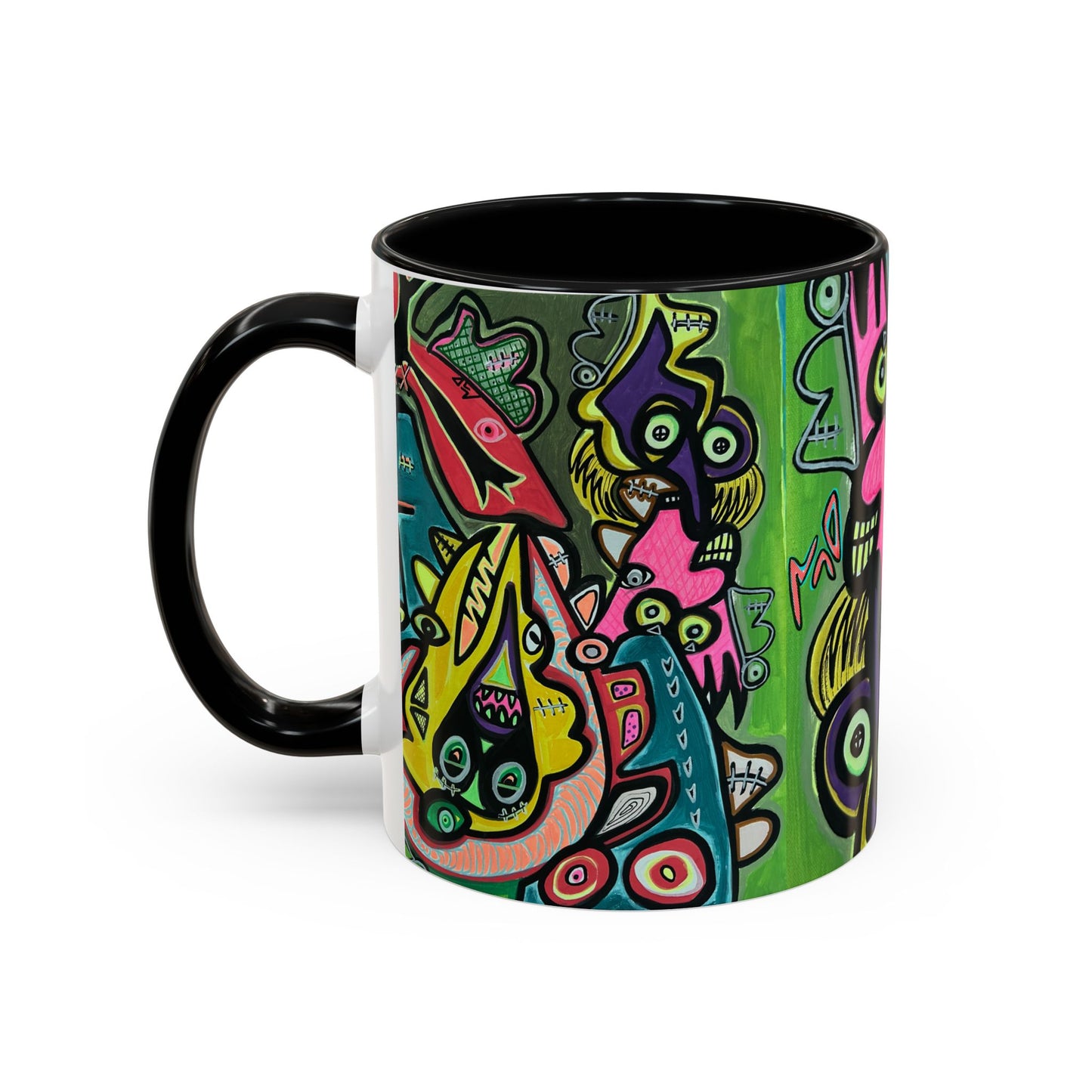 AbstractCONCERT.   Pop Art Coffee Mug — Colorful Faces Accent Mug (11/15 oz)