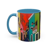 SAN SEBASTIAN.  Colorful Street Scene Accent Coffee Mug — Vibrant Urban Art Ceramic Mug (11/15oz)