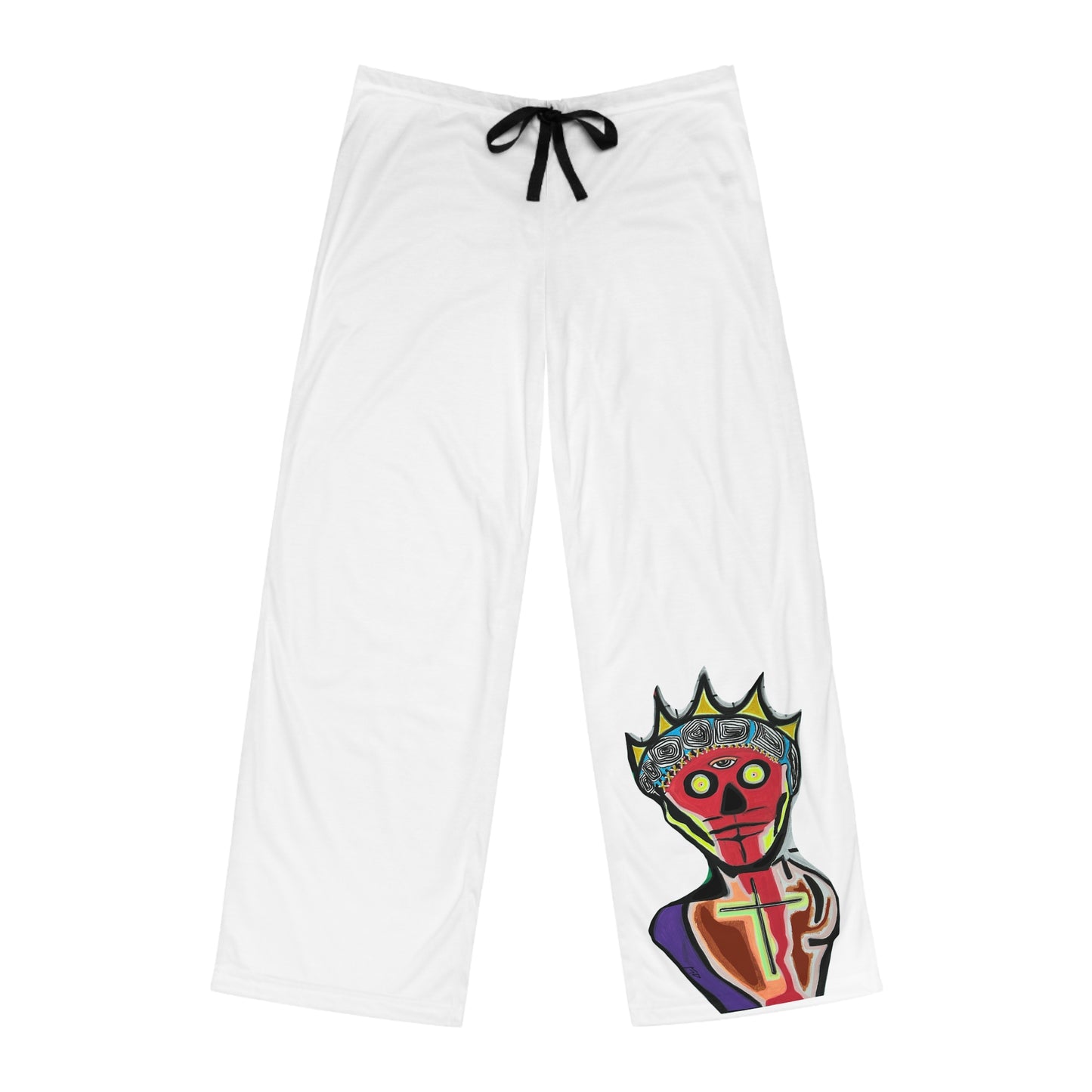 KING GRAY.  Men's Art Print Pajama Pants — Abstract Crowned Figure Lounge Pants
