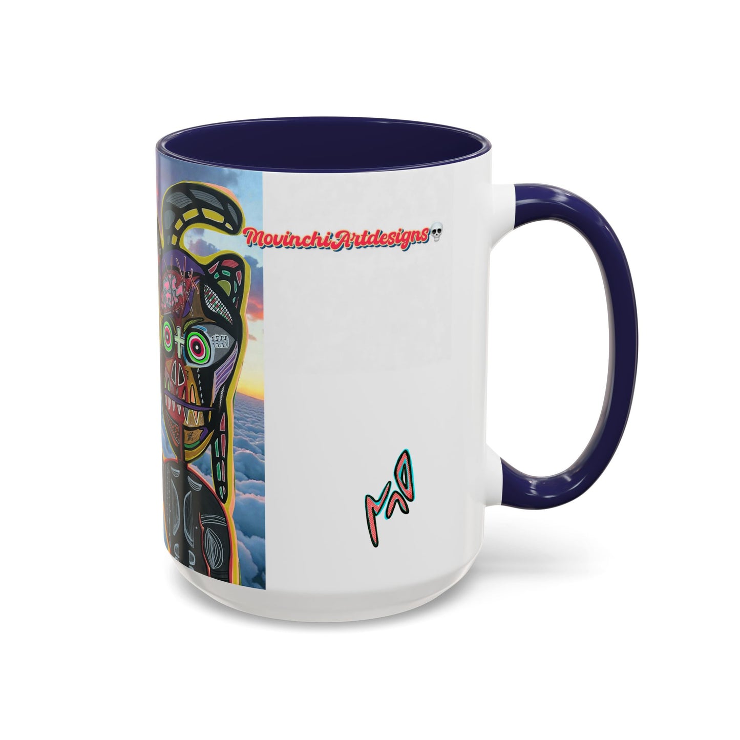 Surreal VINCENT Tribal Warrior Accent Coffee Mug — Colorful Skull Art 11/15oz