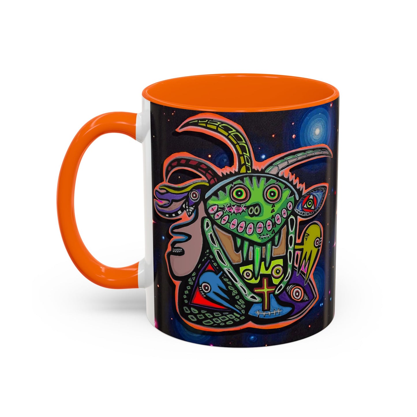 Psychedelic RYDER2.0   Space Goat Accent Coffee Mug — Colorful Cosmic Animal Art (11/15oz)