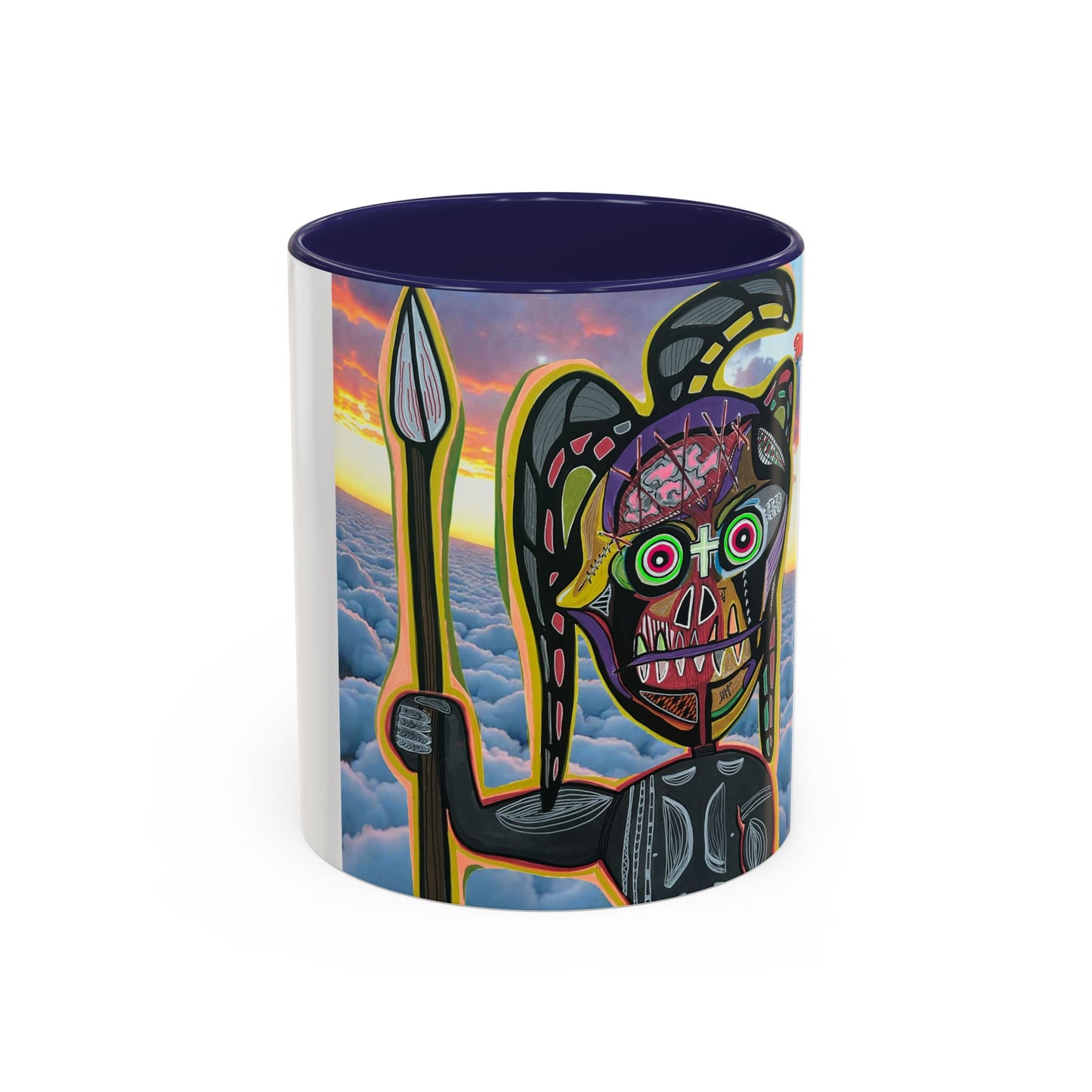 Surreal VINCENT Tribal Warrior Accent Coffee Mug — Colorful Skull Art 11/15oz