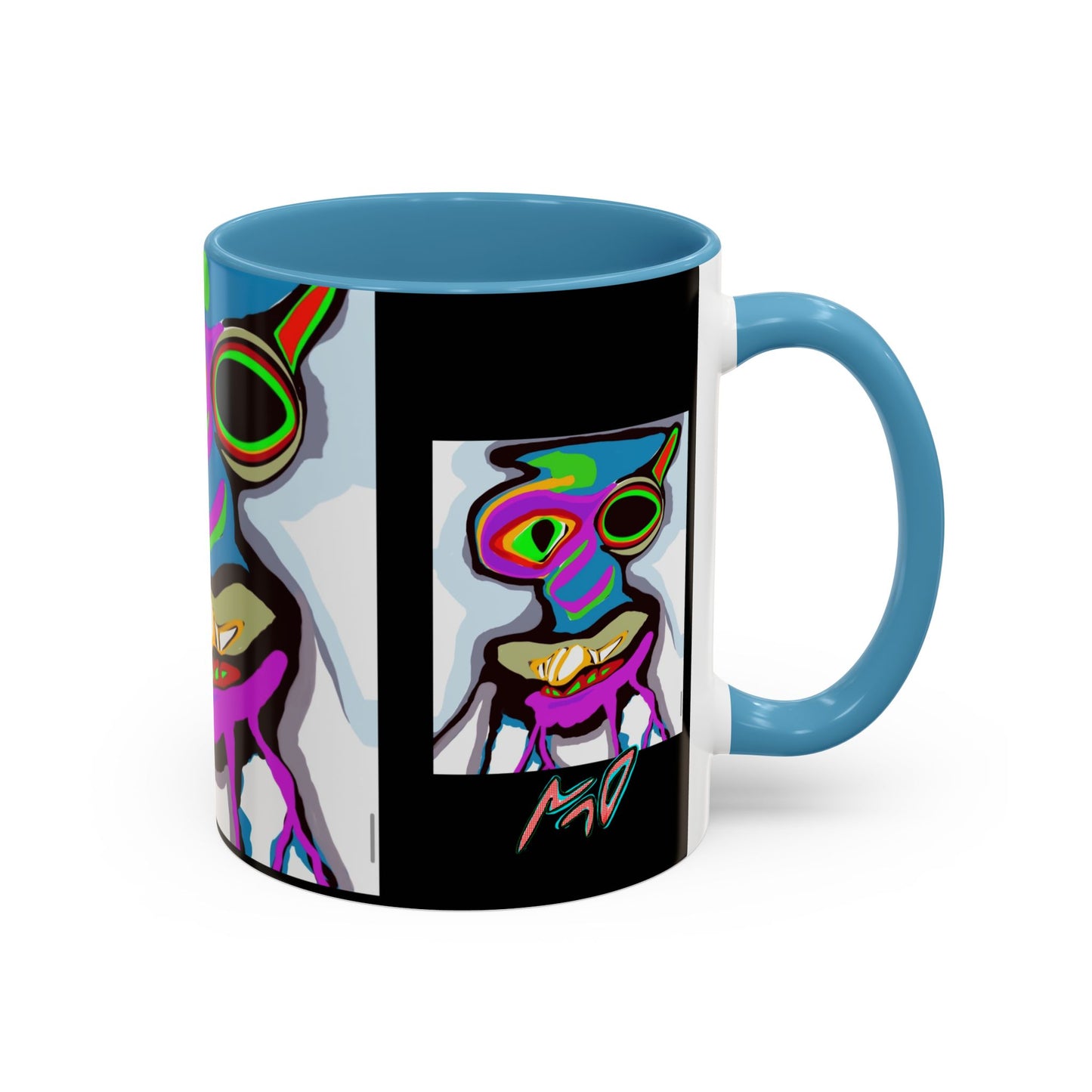 Abstract Alien Art Coffee Mug — Colorful Surreal Creature Accent Mug