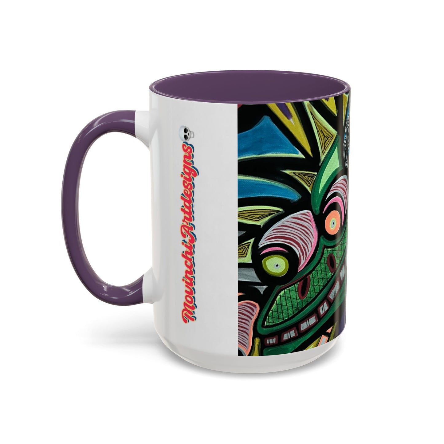 Abstract Day of the Dead Skull Accent Coffee Mug — Colorful Neon Skull Art (11/15oz)