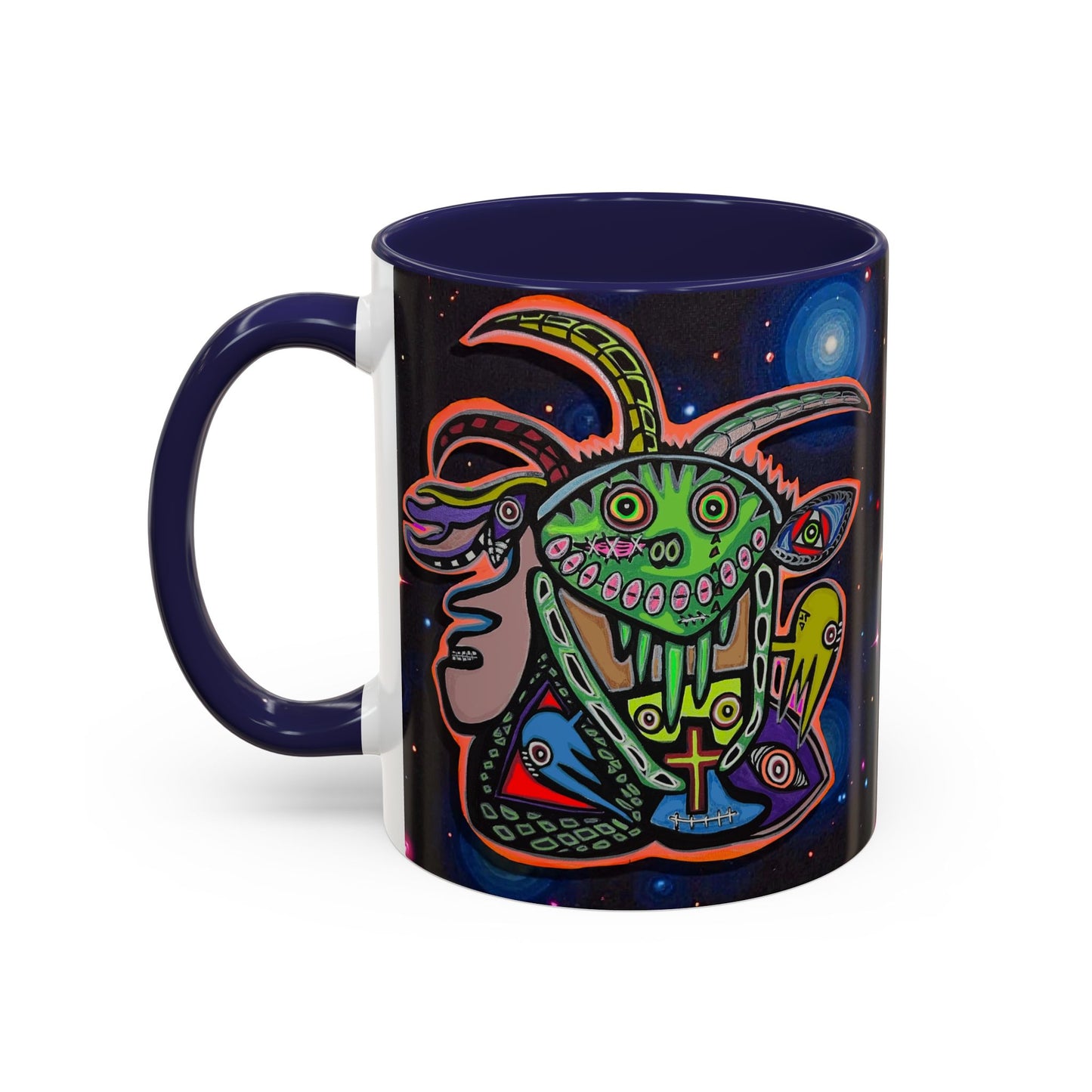 Psychedelic RYDER2.0   Space Goat Accent Coffee Mug — Colorful Cosmic Animal Art (11/15oz)