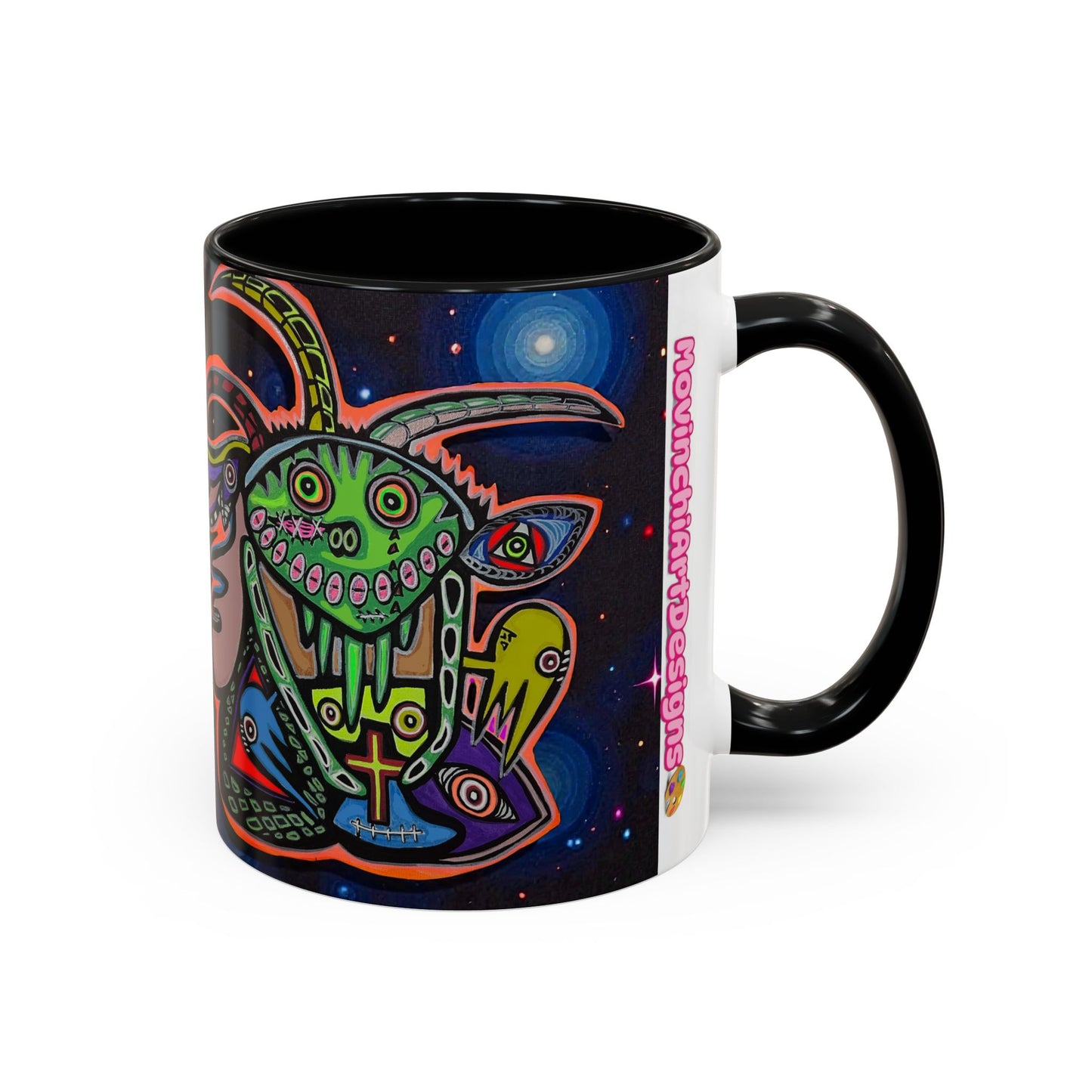 Psychedelic RYDER2.0   Space Goat Accent Coffee Mug — Colorful Cosmic Animal Art (11/15oz)