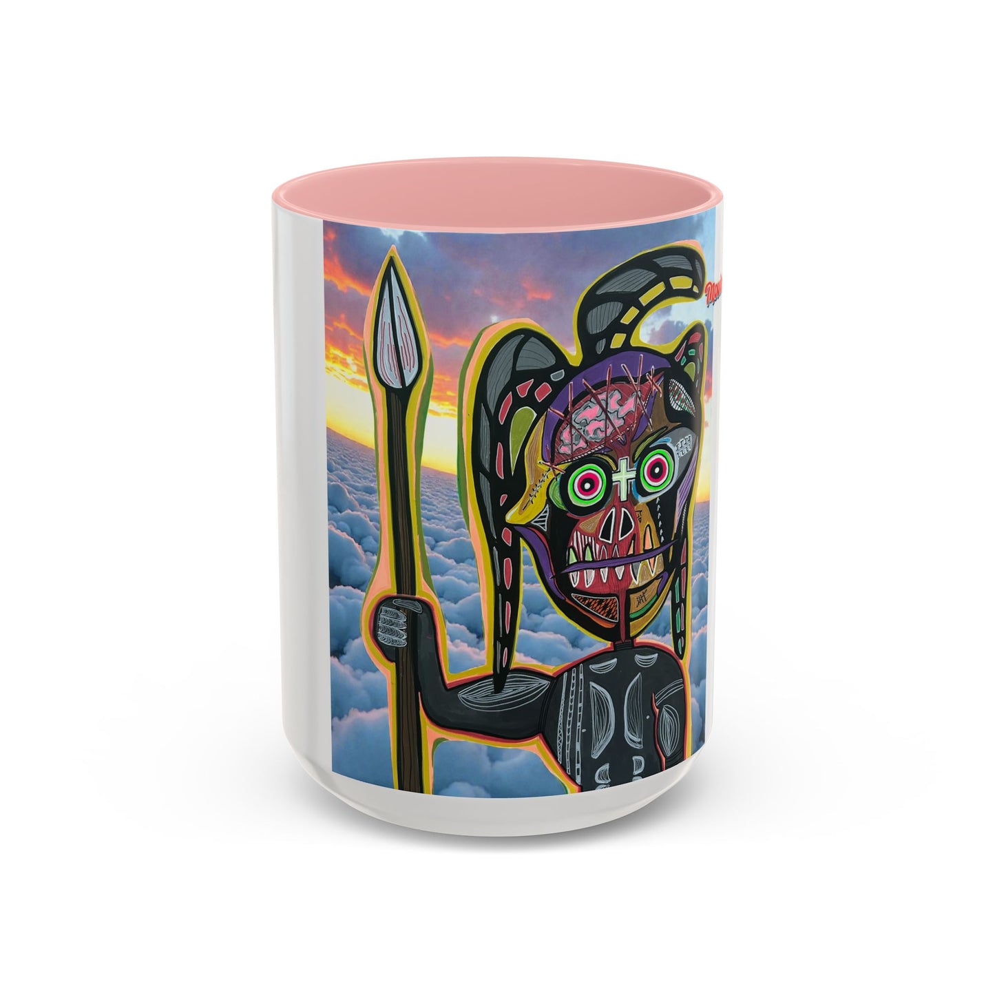 Surreal VINCENT Tribal Warrior Accent Coffee Mug — Colorful Skull Art 11/15oz