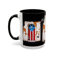 Puerto Rico Flag Door Accent Coffee Mug — Vintage Rustic Boricua Pride (11/15oz)