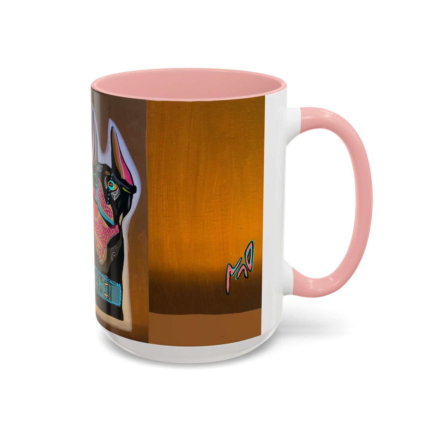Colorful Doberman Accent Coffee Mug — Vibrant Dog Portrait Ceramic Mug (11/15oz)