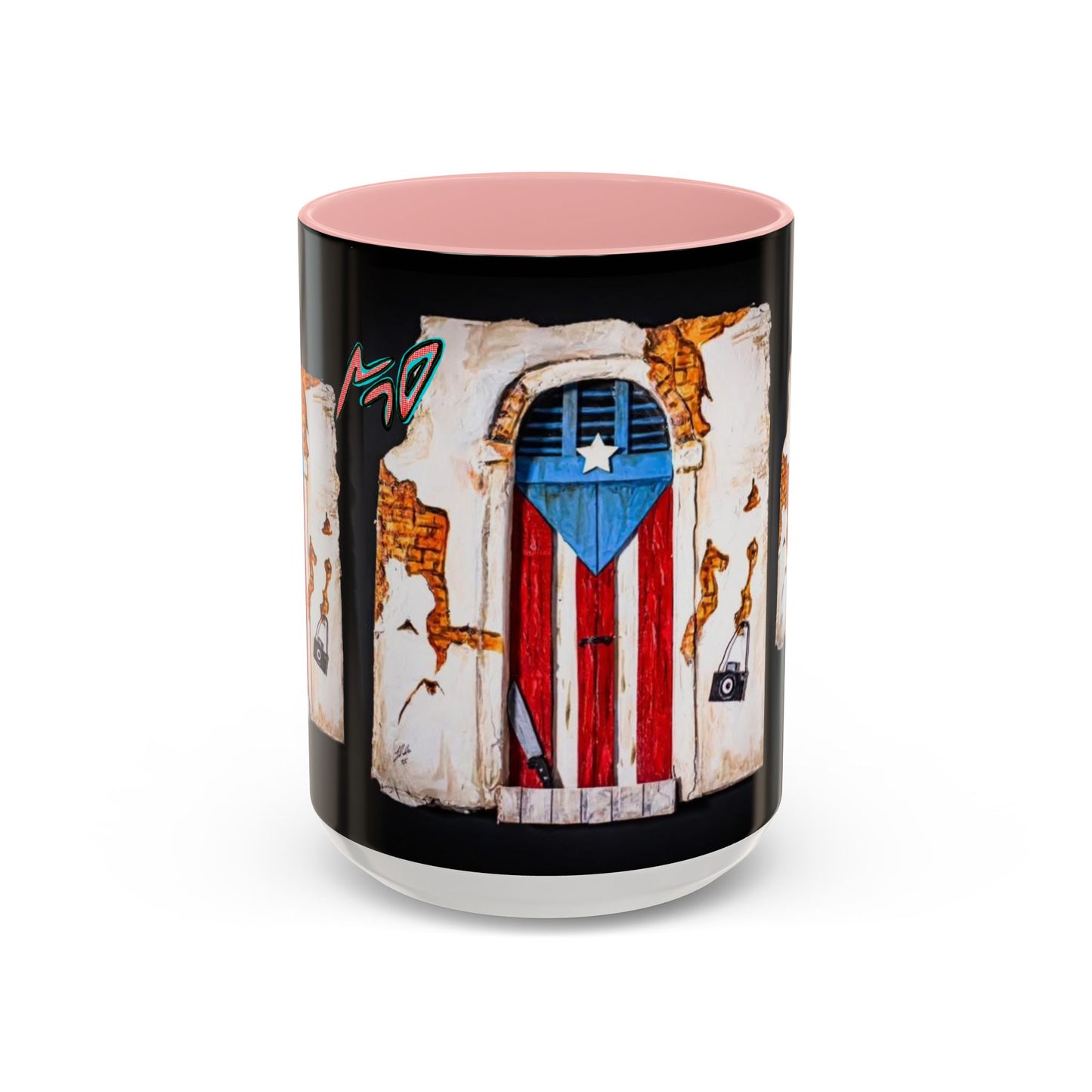 Puerto Rico Flag Door Accent Coffee Mug — Vintage Rustic Boricua Pride (11/15oz)