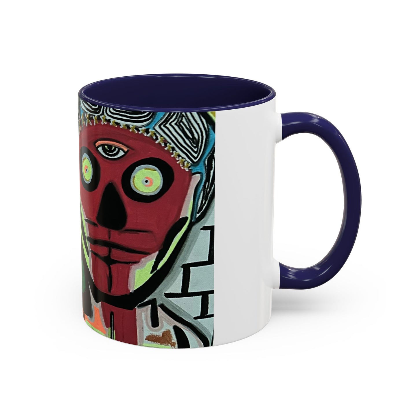 Abstract Day of the Dead Skull Accent Coffee Mug — Colorful Neon Skull Art (11/15oz)