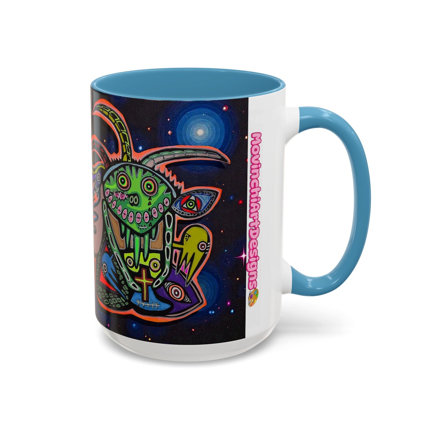 Psychedelic RYDER2.0   Space Goat Accent Coffee Mug — Colorful Cosmic Animal Art (11/15oz)