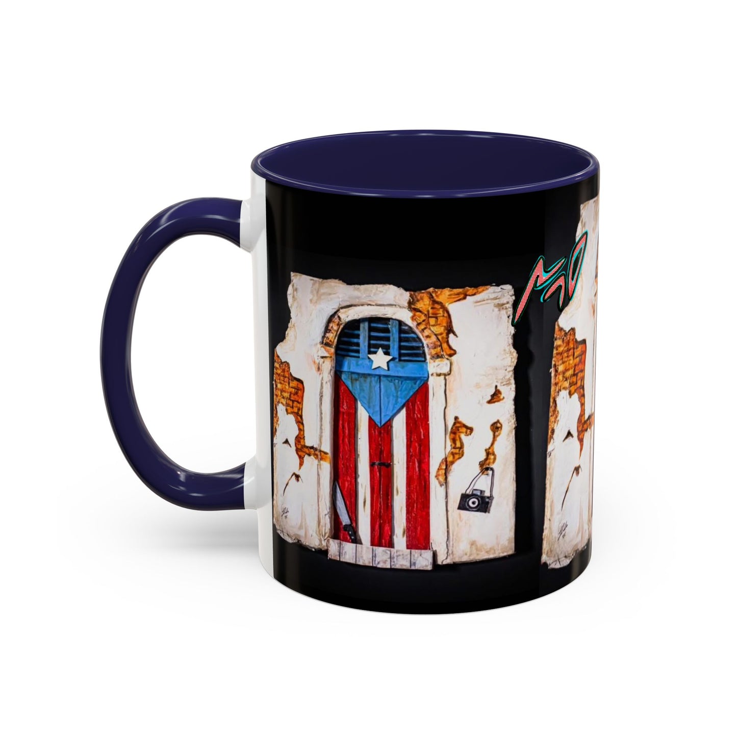 Puerto Rico Flag Door Accent Coffee Mug — Vintage Rustic Boricua Pride (11/15oz)
