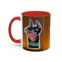 Colorful Doberman Accent Coffee Mug — Vibrant Dog Portrait Ceramic Mug (11/15oz)