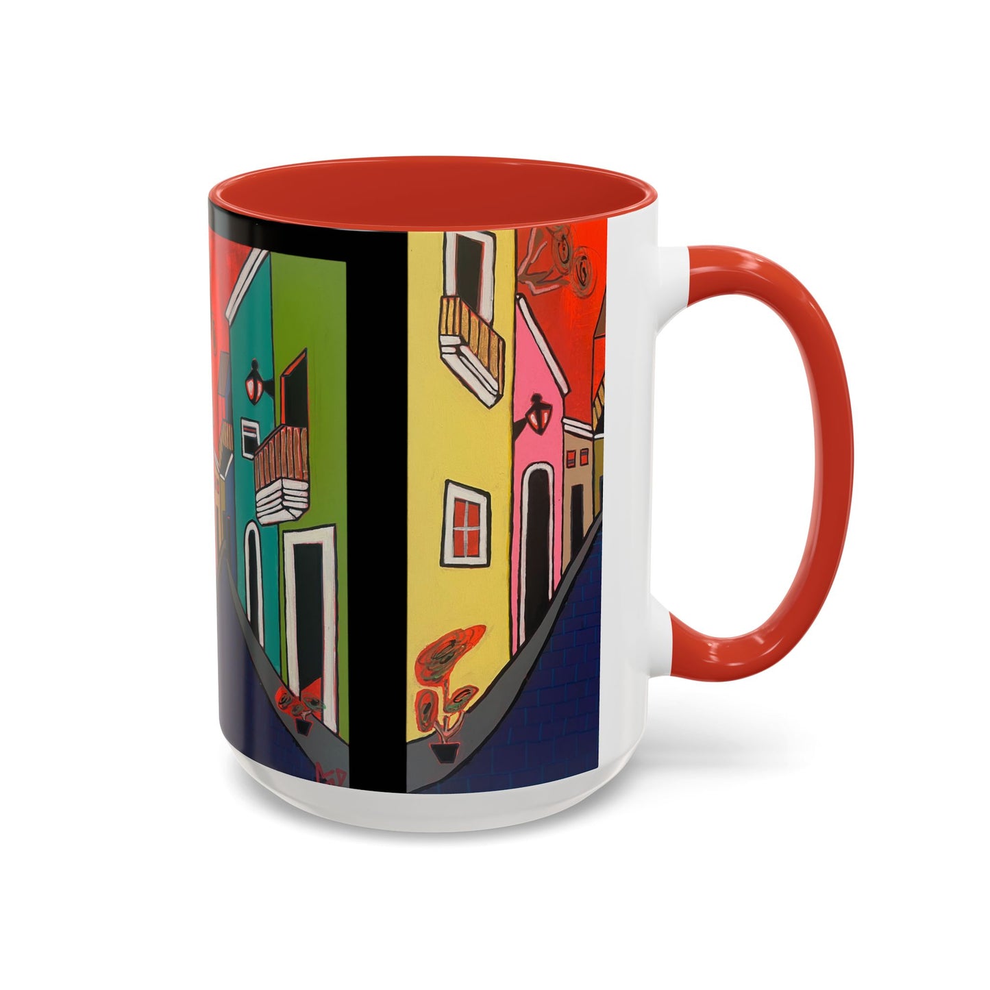 SAN SEBASTIAN.  Colorful Street Scene Accent Coffee Mug — Vibrant Urban Art Ceramic Mug (11/15oz)