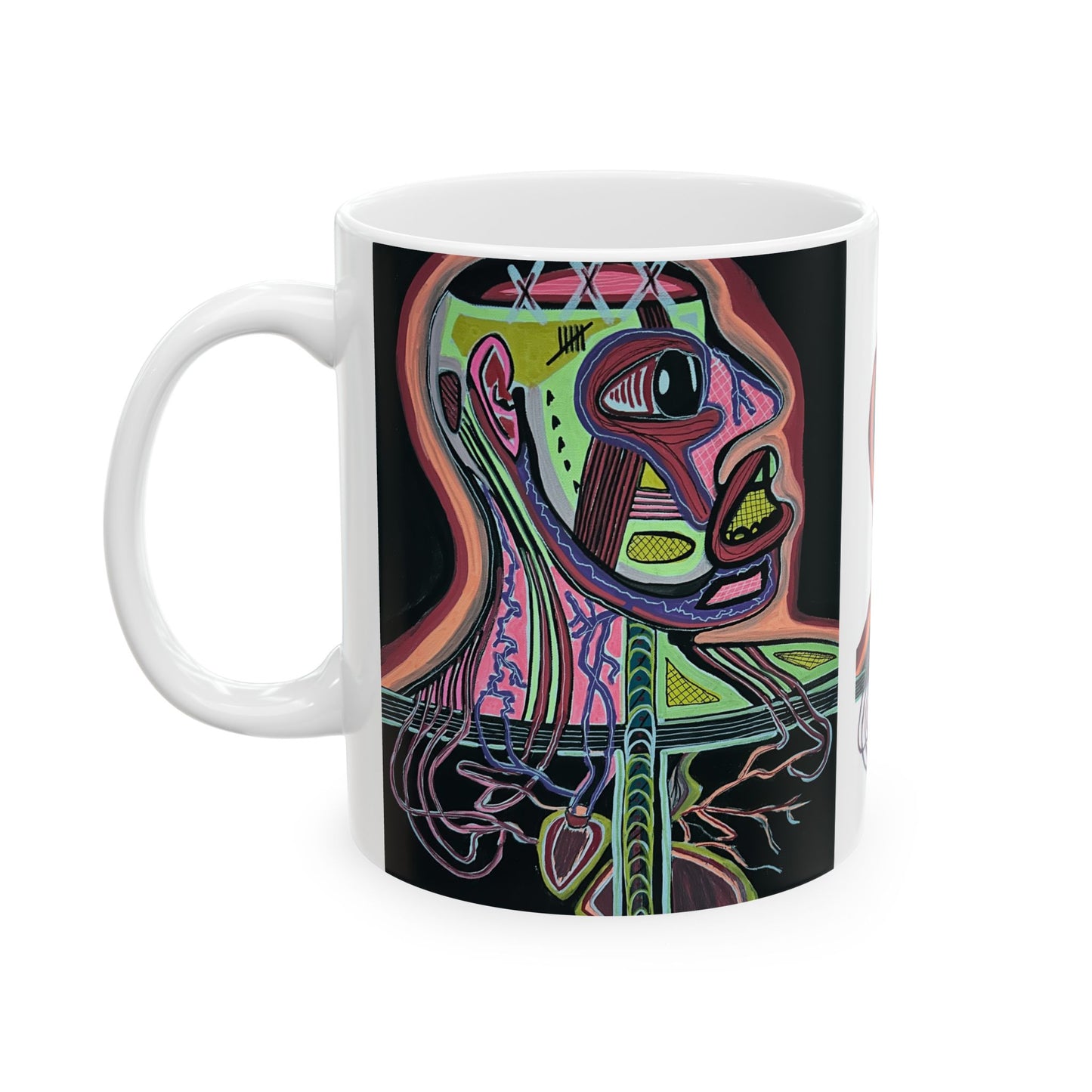 HEART ATTACK  Abstract Psychedelic Skull Ceramic Mug — Colorful Anatomical Art (11oz & 15oz)