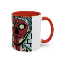 Abstract Day of the Dead Skull Accent Coffee Mug — Colorful Neon Skull Art (11/15oz)