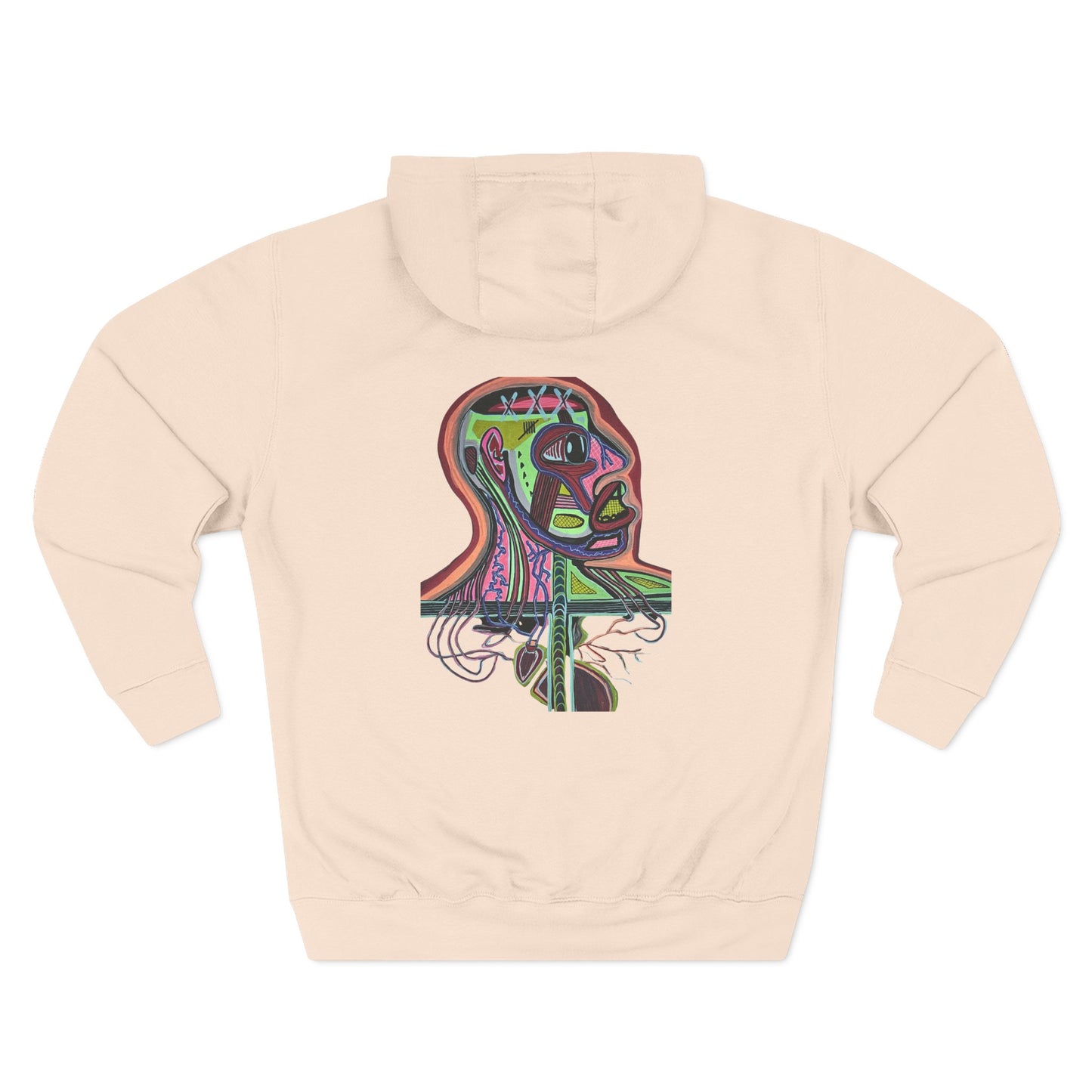HEART ATTACK  Abstract Psyche Hoodie — Colorful Three-Panel Back Art Fleece Hoodie