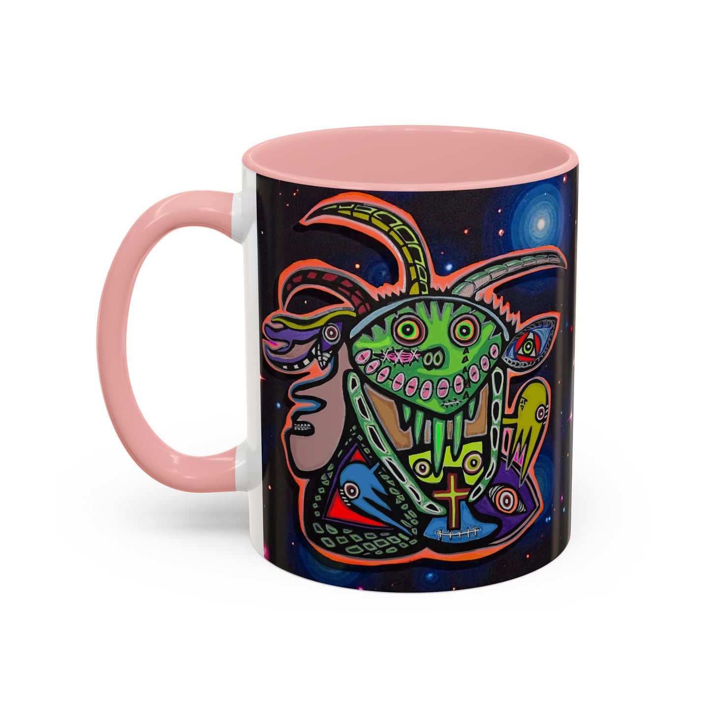 Psychedelic RYDER2.0   Space Goat Accent Coffee Mug — Colorful Cosmic Animal Art (11/15oz)