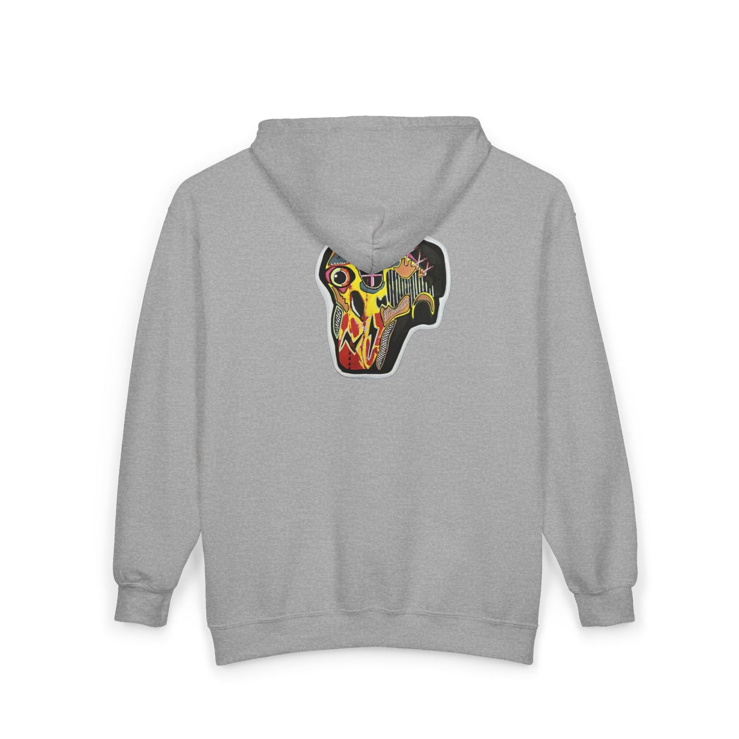 VINCENT.  Skull Graphic Zip Hoodie — Neon Retro Art Back Patch