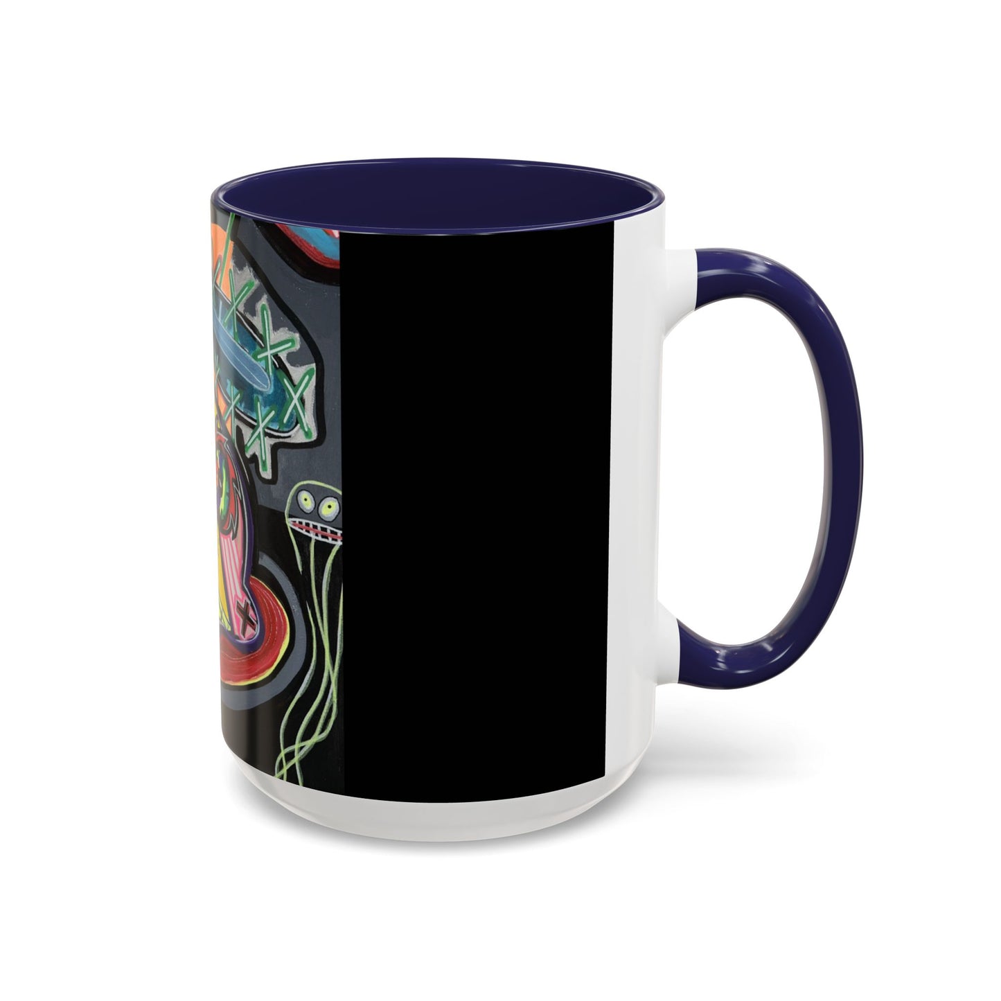 Colorful Neon OVERTHINKING  Skull Coffee Mug — Vibrant Abstract Day of the Dead Accent Mug
