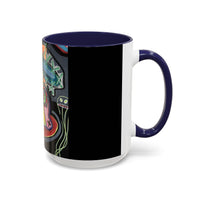Colorful Neon OVERTHINKING  Skull Coffee Mug — Vibrant Abstract Day of the Dead Accent Mug