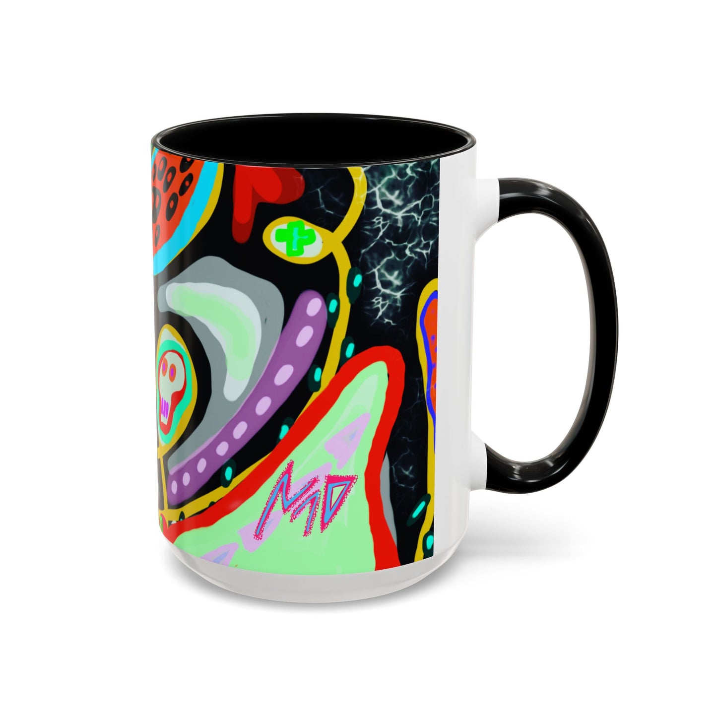 CRAZY2.0  Accent Mug — Colorful Neon Skull Abstract Coffee Cup