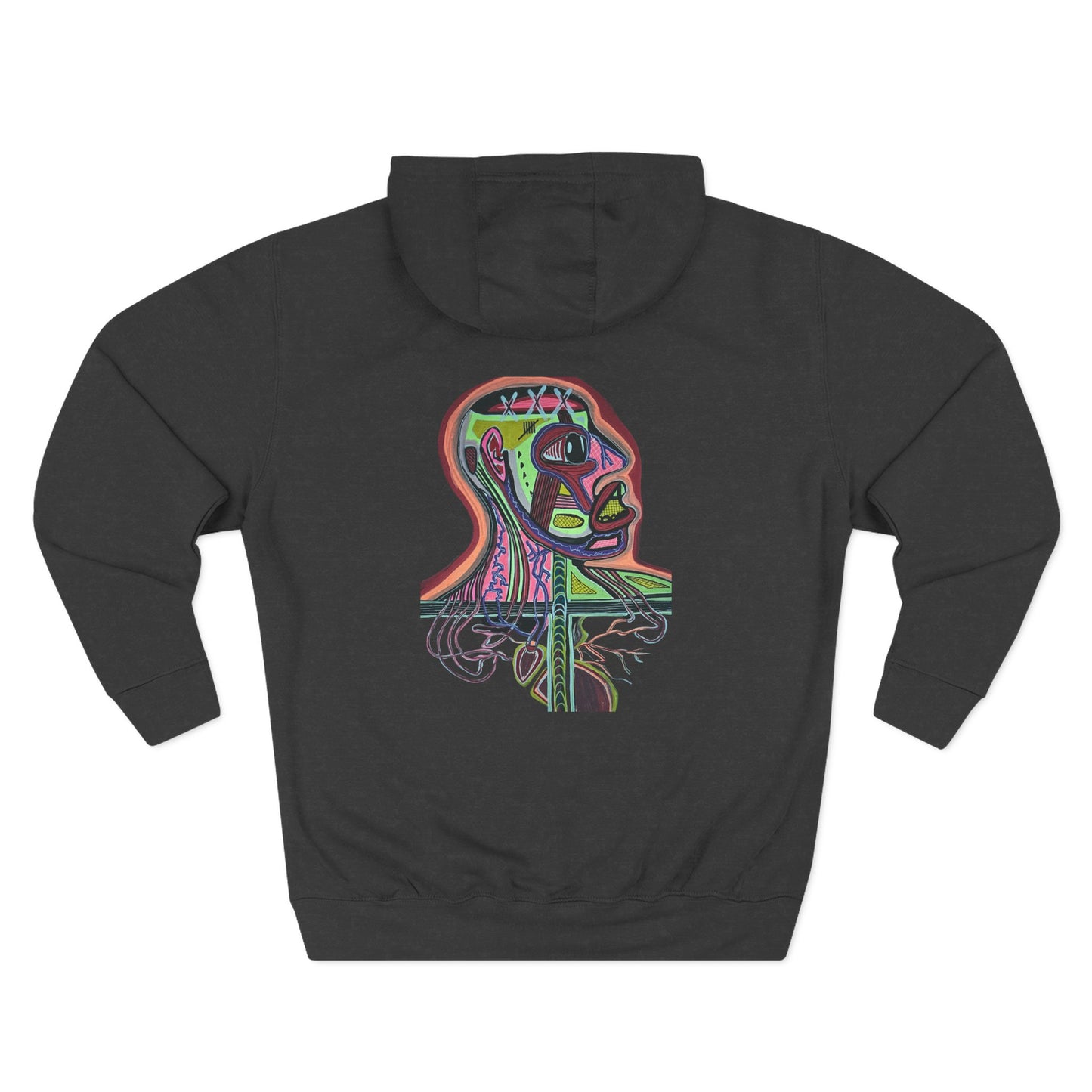 HEART ATTACK  Abstract Psyche Hoodie — Colorful Three-Panel Back Art Fleece Hoodie