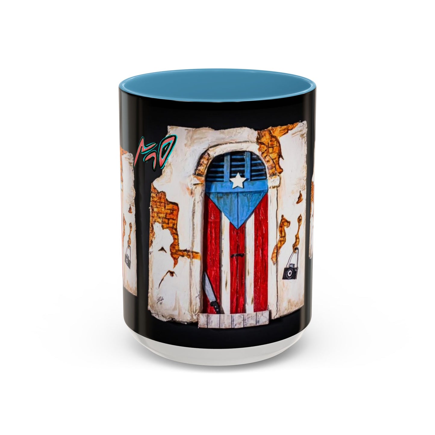 Puerto Rico Flag Door Accent Coffee Mug — Vintage Rustic Boricua Pride (11/15oz)